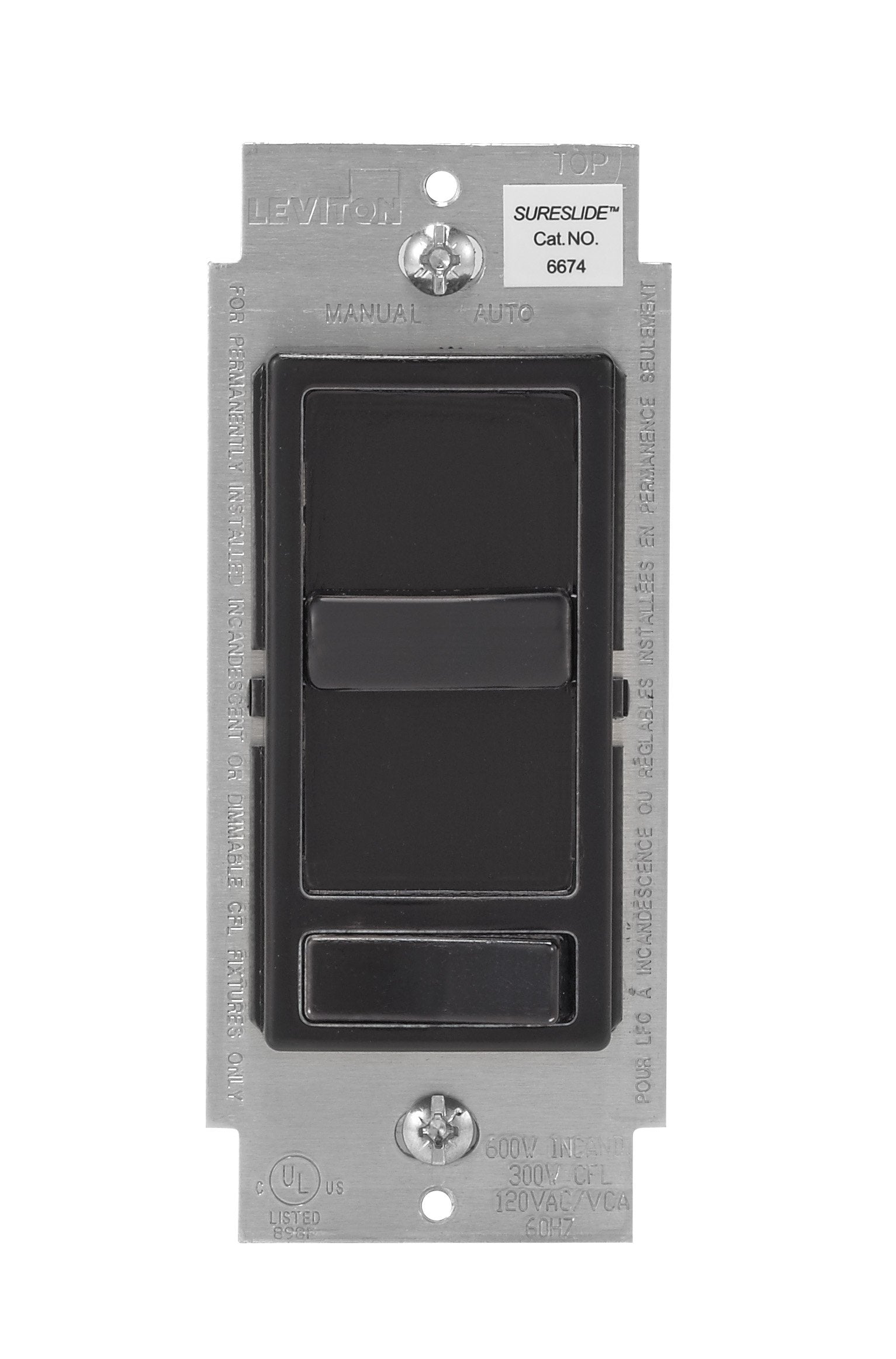 Lighting Dimmer: Fluorescent/Incandescent/LED, 1-Pole, 3-way 120V AC, Black, SureSlide (Black)